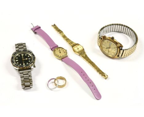 A collection of costume jewellery, to include a ladies gold plated Raymond Weil quartz strap watch, a gold plated Dupont ligh