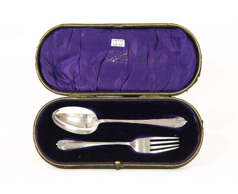 A cased silver spoon and fork, different dates and makers