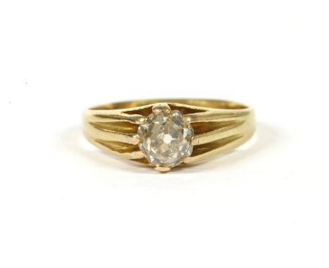 A gentlemen's gold single stone cushion cut diamond ring, (tested as approximately 18ct gold), 3.62g, size M