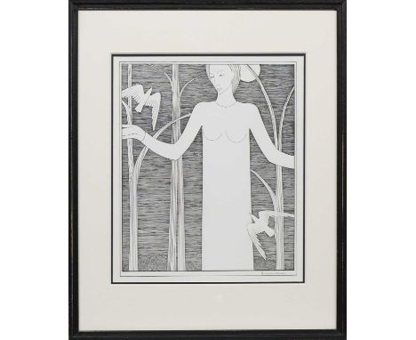 * HANNAH FRANK (SCOTTISH 1908 - 2008),WOMAN WITH BIRDS (1947)lithograph on paper, signed in pencilimage size 35cm x 29cm, ove