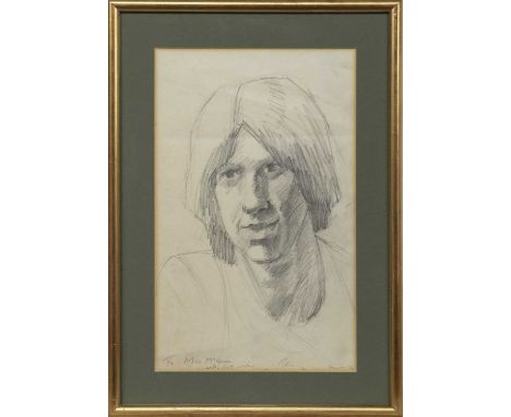 * PETER HOWSON OBE (SCOTTISH b. 1958),SELF PORTRAITpencil on paper, signed and dated '74image size 34cm x 22cm, overall size 