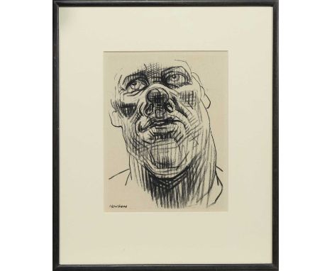 * PETER HOWSON OBE (SCOTTISH b. 1958),HELMET ROW XVI 1997charcoal on paper, signed, titled label versoimage size 30cm x 23cm,