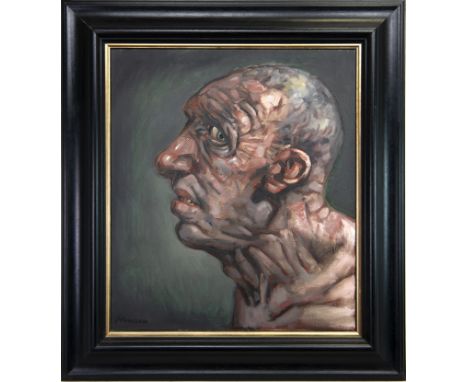 * PETER HOWSON OBE (SCOTTISH b 1958), SELF PORTRAIT oil on canvas, signed 61cm x 53cm Framed. Note: a powerful and intimate s