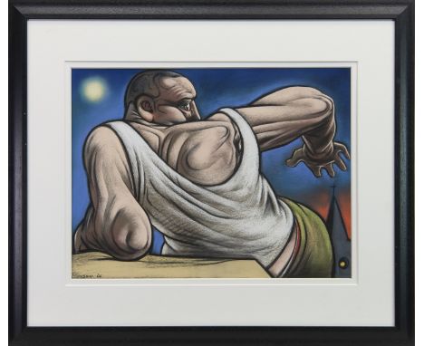 * PETER HOWSON OBE (SCOTTISH b 1958), DOUBLE DARE pastel on paper, signed and dated 06 45cm x 60cm Mounted, framed and under 