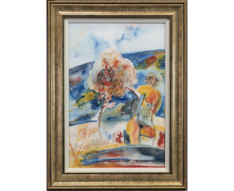 * JOHN BELLANY CBE RA HRSA (SCOTTISH 1942 - 2013), THE VENTRILOQUIST, A SELF PORTRAIT pen, ink and watercolour on paper 54cm 