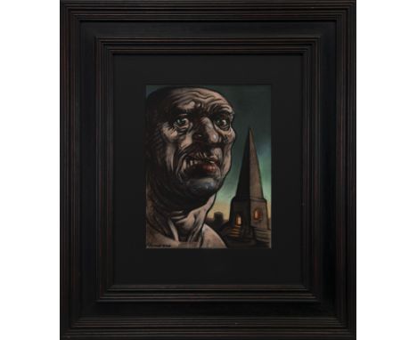 * PETER HOWSON OBE (SCOTTISH b 1958), A TROUBLED MAN, WITH CHURCH SPIRE pastel on paper, signed 30cm x 22cm Mounted, framed a