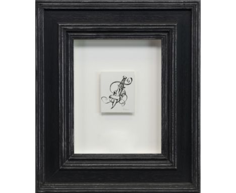 * JOHN BYRNE RSA (SCOTTISH b 1940), DAGGER ink and scraper board, signed in pencil 8cm x 6.5cm Framed and under glass.