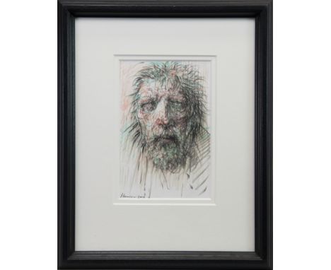 * PETER HOWSON OBE (SCOTTISH b 1958), CHRIST HEAD STUDY mixed media, signed and dated 2012 26cm x 17cm Mounted, framed and un