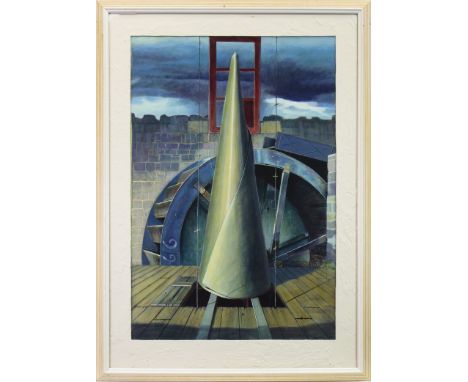 * ANGUS MCEWAN RWS RGI RSW, WATER WHEEL oil on board, signed and dated 9/1991 92cm x 62cm Mounted, framed and under glass. No