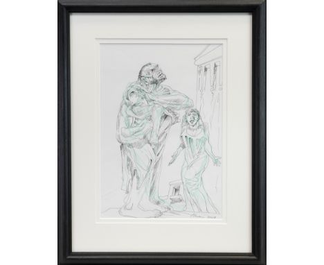 * PETER HOWSON OBE (SCOTTISH b 1958), DAVID AND BATHSHEBA mixed media on paper, signed and dated 2013 40cm x 30cm Mounted, fr