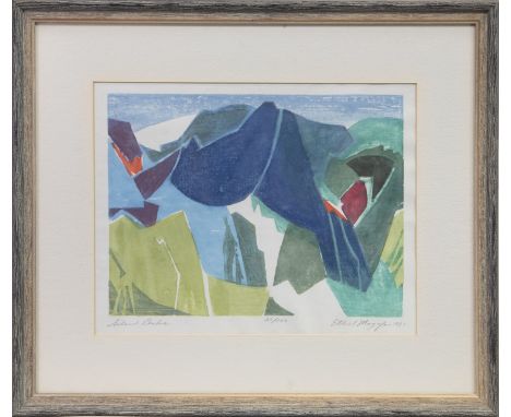 ETHEL MAGAFAN (AMERICAN 1916 -1993), SILENT PEAKS woodcut, signed, titled, dated 1981 and numbered 20/100 in pencil 33cm x 45