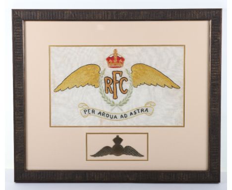 Framed Royal Flying Corps Embroidered Tapestry, fine framed and glazed embroidered tapestry in the form of a pair of Royal Fl
