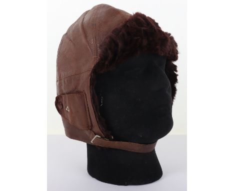 Great War Style Short Mk1 Style Flying Helmet, light brown leather helmet with partial fur and chamois lining. Complete with 