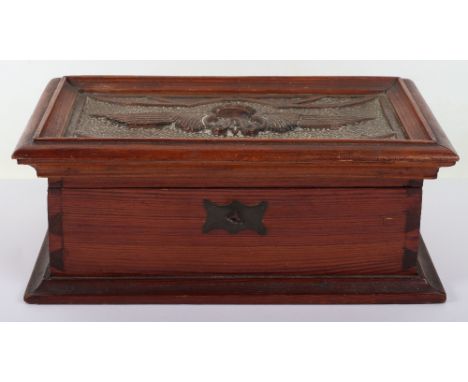 Great War Belgium Aviation Storage Box / Tea Caddy, carved wooden rectangular box with hammered copper top with pattern and e