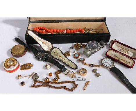 Good collection of costume jewellery to include gold stud marks rubbed, yellow metal stick pin housed within a fitted case, C