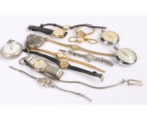 Fifteen watches to include three pocket watches, two stop watches and two wristwatches, various makers and eight ladies watch