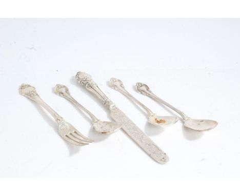 Silver, various dates and makers, to include three sterling silver teaspoons, Victorian christening knife and fork, total wei