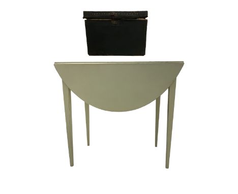 19th century painted mahogany pembroke table, oval drop-leaf top, fitted with single drawer, raised on square tapering suppor