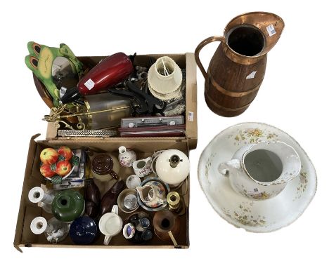 Louise pattern ewer and basin, large oak and metal banded jug and other items Dimensions: Height:&nbsp;95cm&nbsp; Length/Widt