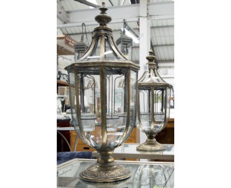 LANTERN/NIGHT LIGHT HOLDER, in glass and metal frame with five hangers inside, 73cm H. (2)