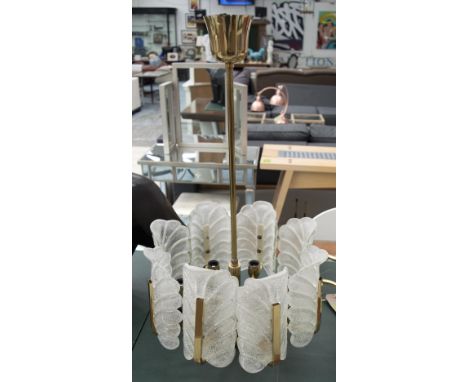 MURANO CHANDELIER, brass with acanthus frosted leaf design, 75cm H. (with faults)