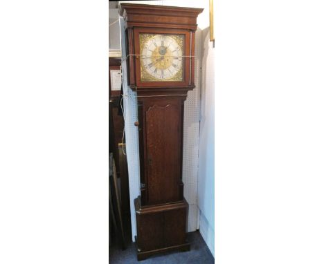 LONGCASE CLOCK, George III, oak and mahogany with brass and silvered face, inscribed Standring, Bolton, date Aperture, painte