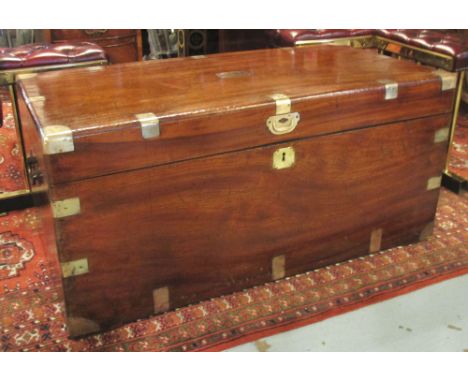 TRUNK, 19th century camphorwood and brass bound with rising lid and carrying handles, 52cm x 103cm x 48cm.
