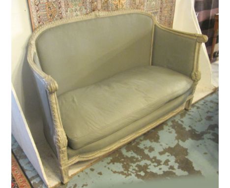 CANAPE, 19th century Continental grey painted with leaf and swag decoration, grey upholstery and seat cushion, 168cm L x 116c
