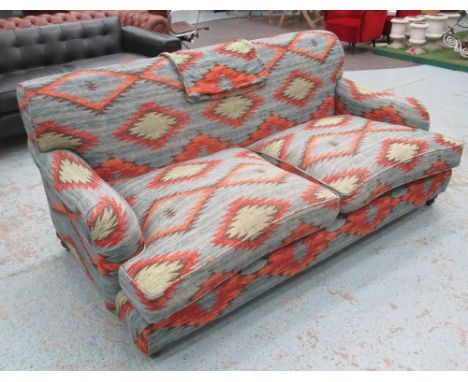 CONRAN SOFA, two seater, with Ralph Lauren patterned upholstery on short turned feet, 193cm L x 84cm H x 103cm. (with two spa