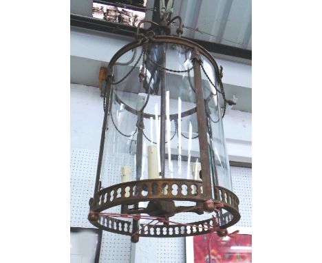 HANGING LANTERN, in a bronzed metal finish, 80cm H plus chain.