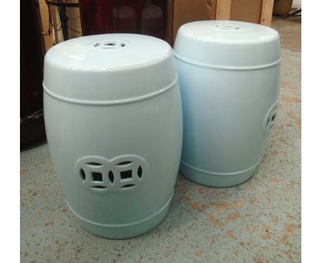 GARDEN SEATS, a pair, Chinese style, in light blue, 48cm H. (2)