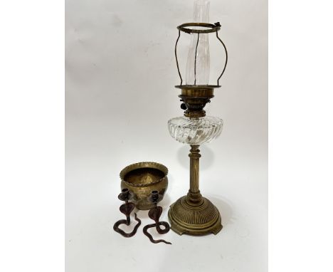 James Grey &amp; Son 85 George Street Edinburgh, late 19thc oil lamp complete with funnel, shade stand and wick holder, with 