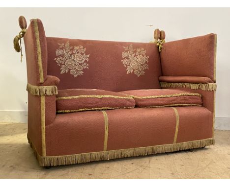 A 20th century Knoll style drop arm two seat sofa H105cm, W146cm, D83cm