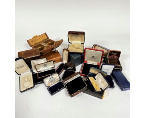 A large quantity of Edwardian jewellery boxes including bracelets, medals, stick pins, pendants, etc various sizes and makers