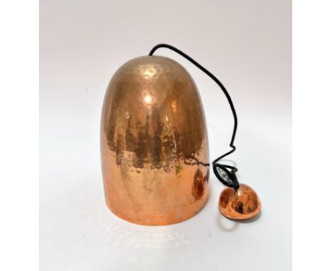 A modern hammered copper tapered dome shaped light fitting complete with cable and fixing, (33cm x 25cm)