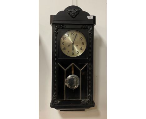 A 1930's German Junghans Vienna style wall clock, silvered dial with Arabic chapter ring, eight day twin spring movement, com