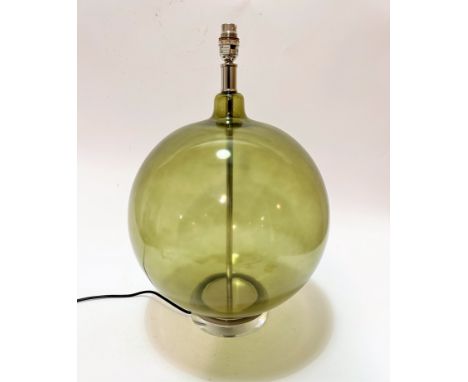 A green bulbous glass table lamp with chrome mounted circular base and fitting (including light 54cm x 35cm)