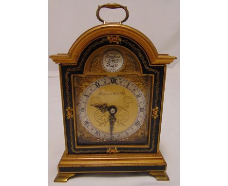 A Mappin and Webb 18th century style bracket clock in Chinoserie style, silvered chapter ring Roman numerals, scroll carrying