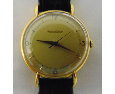 Jaeger leCoultre 18ct gold gentlemans gold wristwatch on replacement leather strap