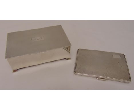 A hallmarked silver engine turned cigarette box and a hallmarked silver cigarette case