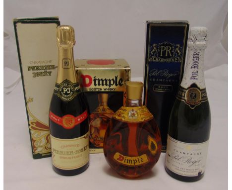 Dimple Scotch whisky, Pol Roger and Perrier Jouet champagne, all in original packaging