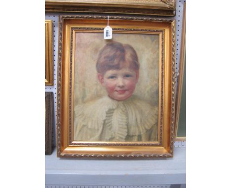 Portrait Study of a Page Boy, circa 1900, oil on canvas, 41.5 x 32.5cm.Lot 1460 - the back is visible, there is a patch 3cm x