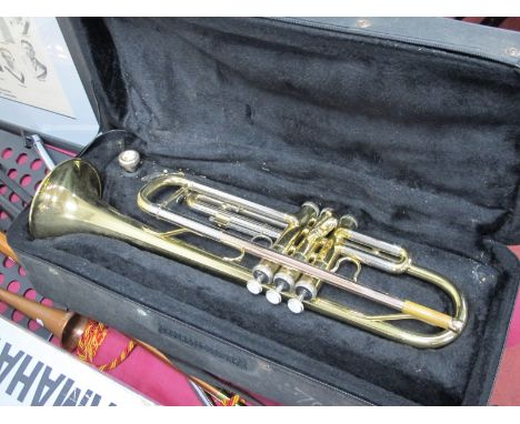 JP151 Trumpet and Mouthpiece, in case, Swaine  &amp; Adeney copper bugle plus one other. Yamaha keybourd.