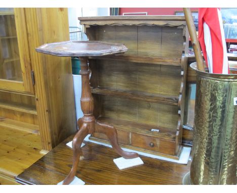 A Spice Rack with Shaped Shelves and Twin Lower Drawers, 45cm wide. Octagonal topped wine table. (2).