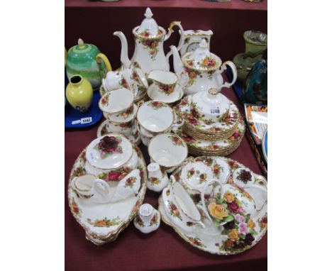 Royal Albert 'Old Country Roses' Tea-Coffee Service,to inlude teapot, coffee pot, cups, saucers, cake plate, mantle clock, sa