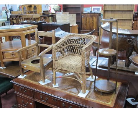 Child's Wicker Chair, and XIX Century commode char, 'Homettes' oak stand,