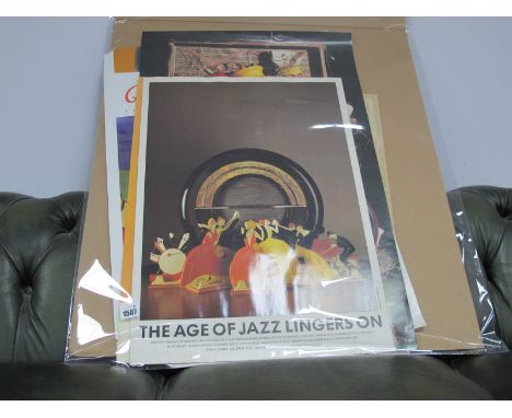 Clarice Cliff Posters - Five Muir Hewitt, Halifax, including 'Blue Autumn', 'Summer House', 'The Age of Jazz', Christies 1992