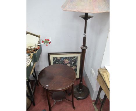 A Standard Lamp, circular mahogany table, fire screen (3).