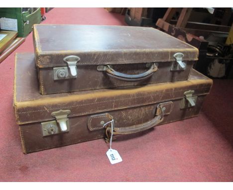 Two Vintage Leather suitcases, the widest 60.5cm.