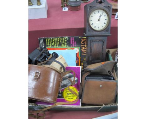 A Miniature Longcase Clock, binoculars 8 x 25, in a leather case, Conway camera popular model, Stylophone by Dubreq:- One Box